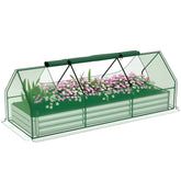 8.6 x 3 x 1ft Raised Garden Bed with Mini Greenhouse, Galvanized Raised Garden Bed with Cover for Herbs and Vegetables, Small Greenhouse for Patio Garden Balcony, Green and Silver