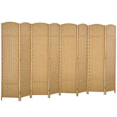 Folding Room Divider Screen 8 Panel 5.6 ' Tall Privacy Screen Freestanding Room Partition for Home Office, Nature Wood