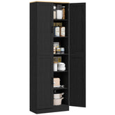 Freestanding Kitchen Pantry, 4-Door Kitchen Pantry Cabinet with Adjustable Shelves and Doors, Distressed Black