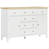 Sideboard Buffet Cabinet with Storage Drawers, Rubber Wood Top and Adjustable Shelves, Coffee Bar Cabinet, White