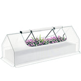 8.6 x 3 x 1ft Raised Garden Bed with Mini Greenhouse, Galvanized Raised Garden Bed with Cover for Herbs and Vegetables, Small Greenhouse for Patio Garden Balcony, White and Silver