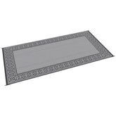 RV Mat, Outdoor Patio Rug / Large Camping Carpet, 9' x 18', Waterproof Plastic Straw, Reversible, Black & Gray Border