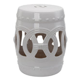 14" x 17" Ceramic Garden Stool with Double-Coin Knotted Ring Design & Strong Glazed Material, Decorative Outdoor Stool, Home Collection, White