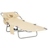 Tanning Chair with Face Hole, 5-Level Adjustable Outdoor Chaise Lounge Chair with Pillow for Beach, Pool, Beige