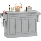 Rolling Kitchen Island Cart with 47" Stainless Steel Top, Portable Island Table for Kitchen with Wheels, Adjustable Shelves, 2 Drawers, Spice, Knife and Towel Rack, Gray