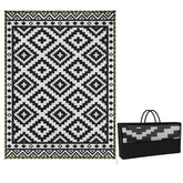 Outdoor Rug Carpet Reversible Plastic Straw Rug with LED Lights Black and White 12' x 9' for Patio