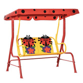 Kids Patio Swing, Adjustable Canopy Swing Glider, Kids Outdoor Swing Chair with 2 Seats, Seat-Belted Safety, Red