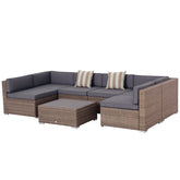 7-Piece Outdoor Wicker Patio Sofa Set, Modern Rattan Conversation Furniture Set with Cushions, and Tea Table, Gray