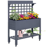 41" Raised Garden Bed Mobile Elevated Wooden Planter Box Stand with Wheels, Trellis and Storage Shelf, Gray