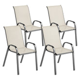 Set of 4 Outdoor Dining Chairs, Stackable Patio Chairs with High Back, Breathable Mesh Seat for Garden Lawn, Beige
