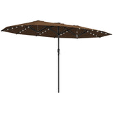 Garden Parasol, Double-Sided Sun Umbrella with LED Solar Lights, Patio Parasol for Outdoor, Coffee