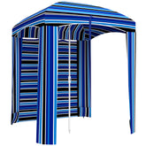 5.8' x 5.8' Cabana Umbrella with Walls, Vents, Ruffles, Carry Bag, Beach Umbrella, Blue Stripe