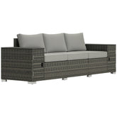 3 Seater Wicker Outdoor Couch Patio Sofa with Storage, Thickened Cushions and Wide Armrests for Porch Yard, Gray