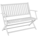 2-Person Foldable Wood Outdoor Bench with Backrest and Armrests for Garden, Porch, Park, Balcony, White