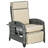 Outdoor Recliner Chair with Cushions, Reclining Patio Lounge Chair with Adjustable Footrest, Armrests, Tray Table, Khaki