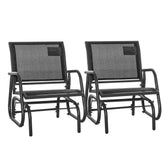 Porch Glider Set of 2, Metal Frame Swing Glider Chair with Breathable Mesh Fabric, Curved Armrests and Steel Frame for Garden, Poolside, Backyard, Balcony, Black