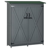 Outdoor Storage Cabinet Wooden Garden Shed Utility Tool Organizer with Waterproof Asphalt Rood, Lockable Doors, 3 Tier Shelves for Lawn, Backyard, Gray