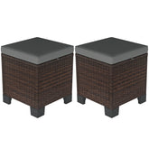 2 Piece Wicker Outdoor Ottomans with Cushions, Rattan Ottoman Footrest and Side Table for Patio, Yard, Poolside, Gray