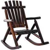 Outdoor Wooden Rocking Chair, Single-Person Rustic Adirondack Rocker with Slatted Seat, High Backrest, Armrests for Patio, Garden and Porch, Brown