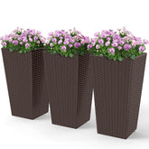 Tall Planters for Outdoor Plants Set of 3, 24 In Taper Planters with Drainage Holes, Rattan Decor Plant Pots for Indoor Outdoor Front Porch Patio Backyard, Brown