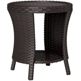 18" Wicker Outdoor Coffee Table, PE Rattan Patio Side Table with 2-Tier Storage, Composite Wood Top, Mixed Brown