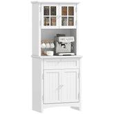 Kitchen Buffet Hutch Wooden Storage Cabinet with Framed Glass Door, Drawer and Microwave Space, White