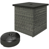 Wicker Side Table with 1.5" Umbrella Hole, Square Outdoor End Table with UV-Resistant Frame, Storage Space, Mixed-Gray