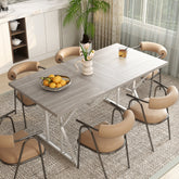 47"-63" Extendable Dining Table for 4-6, Farmhouse Expandable Kitchen Table with Heavy Duty Trestle Base, Gray