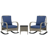 3 Piece Wicker Patio Furniture Set, Outdoor PE Rattan Rocking Chairs with Coffee Table, Cushions for Porch, Gray