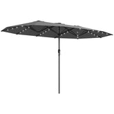 Garden Parasol, Double-Sided Sun Umbrella with LED Solar Lights, Patio Parasol for Outdoor, Gray