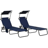 Chaise Lounge Pool Lounge Chairs Set of 2,Outdoor Sun Tanning Chairs,Reclining Back,Steel Frame and Side Pocket,Blue