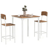3 Piece Pub Table and Chairs, Small Kitchen Table and Chairs, Square Dining Table with 2 Stools, Walnut and White