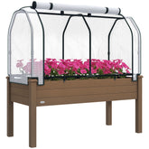 Raised Garden Bed with PE Greenhouse Cover Outdoor Planter Box for Herbs and Vegetables, 48 x 22 x 46 inch, Brown