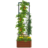 Galvanized Planter Box, 24" x 24" x 73.5" Raised Garden Bed with Tomato Cage for Climbing Vines, Brown