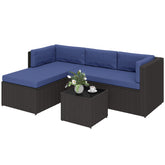 3 Piece Patio Furniture Set, Wicker Outdoor Patio Conversation Furniture Set with Cushions, Glass Top Table, Navy Blue