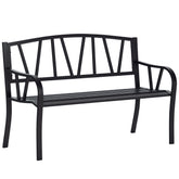 50" Outdoor Bench, Metal Garden Bench with V-Shaped Pattern Backrest, Porch Bench with Slatted Seat for Park, Yard, Lawn, Black