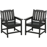 2 Piece All-Weather Patio Chairs, HDPE Patio Dining Chair Set, Heavy Duty Wood-Like Outdoor Furniture, Black