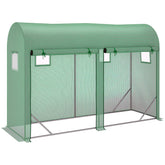 10' x 3' x 7' Walk-in Lean-to Greenhouse, Steel, 4 Zipper Roll-up Windows & 2 Doors, UV Protecting PE Cover for Growing Flowers, Vegetables, Tropical Plants, Saplings, Succulents, Green