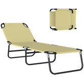 Folding Chaise Lounge Pool Chairs, Outdoor Sun Tanning Chairs with 5-Level Reclining Back, Steel Frame for Beach, Yard, Patio, Beige