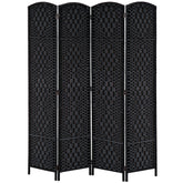 Room Divider 4 Panel, 6FT Tall Folding Privacy Screen, Freestanding Hand-Woven Partition for Room Separation with 360° Hinges, Paper Rope Diamond Weave, Black