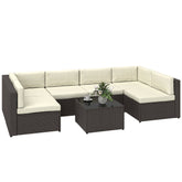 7 Piece Patio Furniture Set, All Weather PE Rattan Outdoor Furniture Conversation Sets with Glass Top Coffee Table