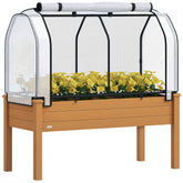 Raised Garden Bed with PE Greenhouse Cover Outdoor Planter Box for Herbs and Vegetables, 48 x 22 x 46 inch, Sand