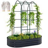 Galvanised Raised Garden Bed with Arched Trellis, 5 x 3 x 6ft Metal Outdoor Planter Box with Open Bottom, Dark Gray