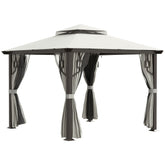 10' x 10' Patio Gazebo, Double Roof Outdoor Gazebo with Privacy Curtains, Mesh Netting, Aluminum Frame Outdoor Canopy Shelter, Cream White