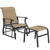 Outdoor Glider with Ottoman, Patio Glider Chair Set with High Back, Wide Seat for Porch, Garden, Backyard, Tan