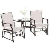 Outdoor Glider Chairs with Coffee Table, Patio 2-Seat Rocking Chair Swing Loveseat with Breathable Sling for Backyard, Garden, and Porch, Beige
