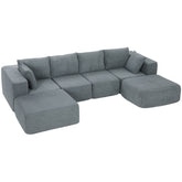Modular Sectional Sofa, Boneless U-Shape Sectional Couch with 2 Ottomans, Dark Gray