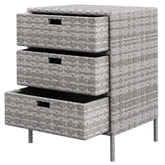 Patio PE Rattan Storage Cabinet, Wicker Pool Cabinet Organizer, Outdoor Towel Rack for Pool with 3 Drawers, Gray