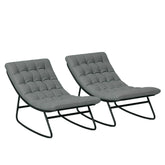 2 Pieces Outdoor Patio Rocking Chairs, Rocking Porch Chairs with Mesh Deep Seats for Indoor, Porch, Balcony, Dark Gray