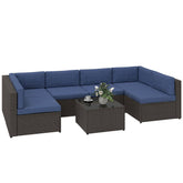 7 Piece Patio Furniture Set, All Weather PE Rattan Outdoor Furniture Conversation Sets with Glass Top Coffee Table